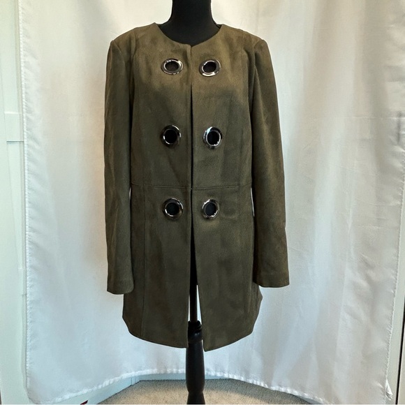 Melanie Lyne forest green faux suede grommet blazer dress coat Sz 10 NWOT - Picture 2 of 14